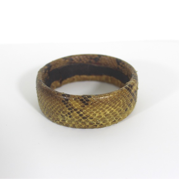 1970’s Vintage Natural Snakeskin Bangle, Real Snake Leather Slip On Bracelet - Picture 5 of 7